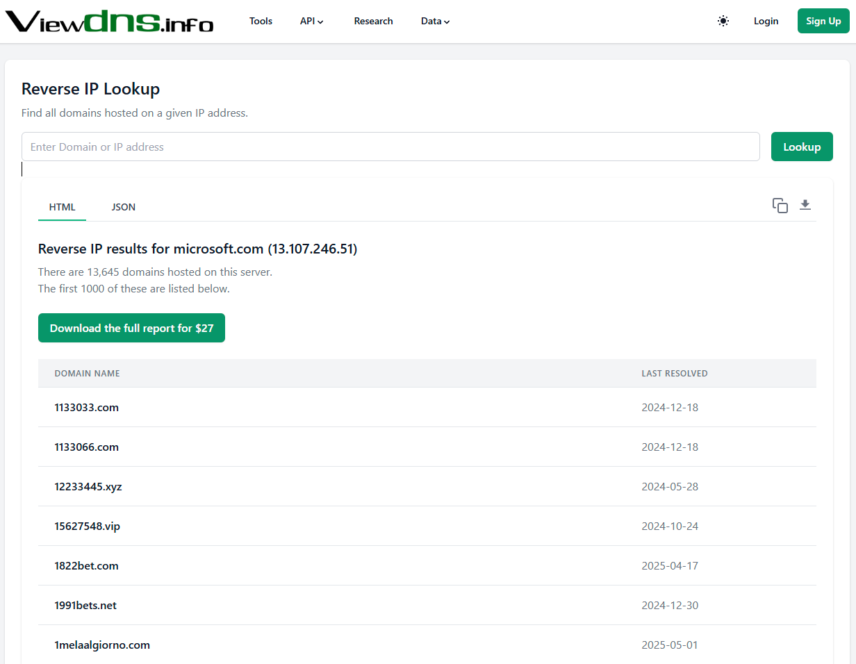esempio di utilizzo ViewDns in ambito OSINT